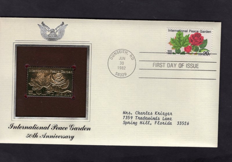 2014 Peace Garden, FDC PCS Gold Replica addressed