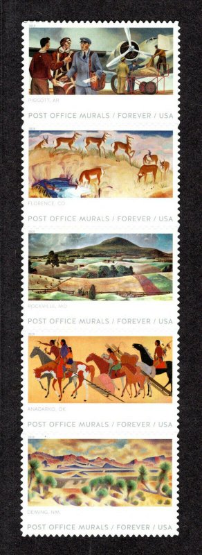 5372-76 Post Office Murals Vertical Strip Of 5  MNH 