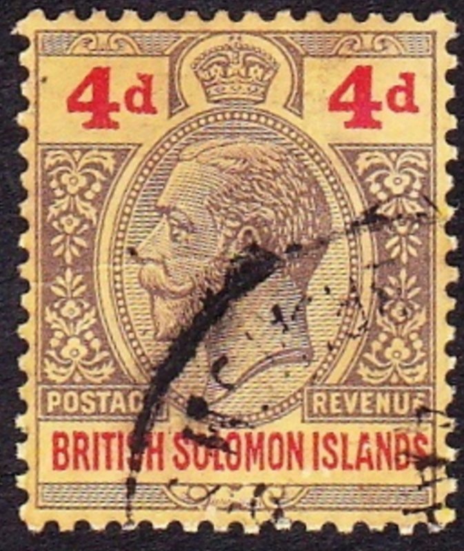 BRITISH SOLOMON ISLANDS 1914 KGV 4d Black & Red/Yellow SG29 FU