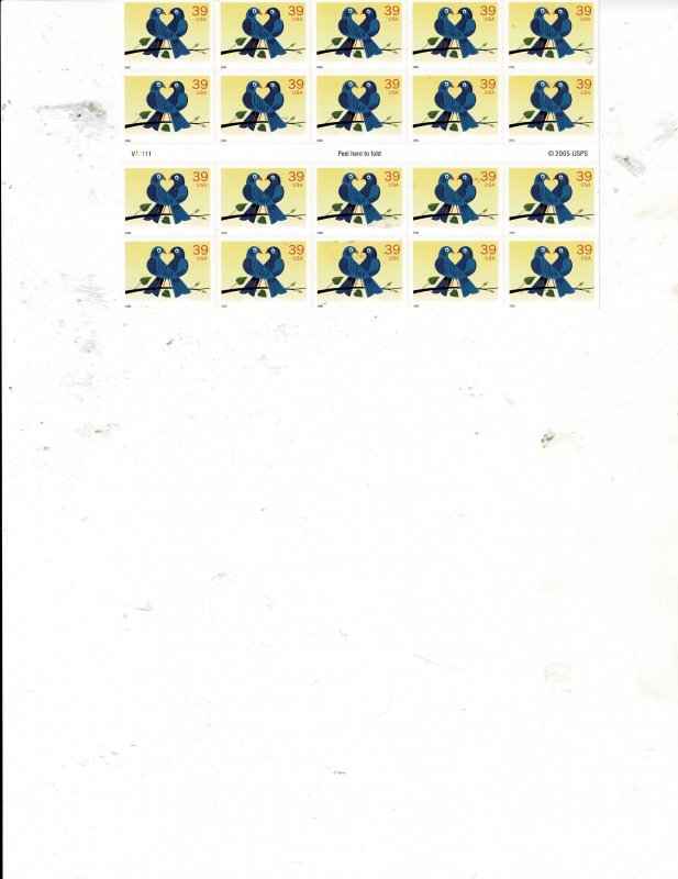 True Blue Love Birds 39c US Postage Booklet #4029a VF MNH