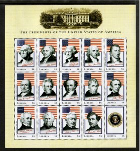 Liberia 2000 - US Presidents Washington - Pierce - Sheet of 15 Stamps - MNH