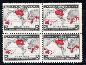 Scott 85, block of 4, MNHOG, Imperial Penny, Map, 1st Xmas Stamp, Canada