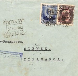 Spain *GRAN CANARIA* Air Mail Cover Las Palmas CANARY ISLANDS 1937 Denmark YG177