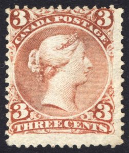 Canada 1868 3c Brown Red Perf 12 SG 58 Scott 25 UN Cat £1200($1608)