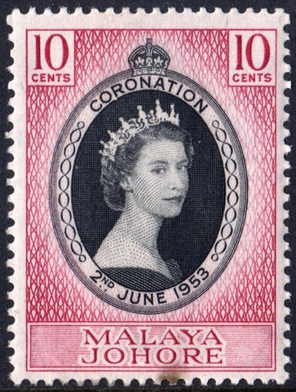 Malaya Johore SC#155 10¢ Coronation of Queen Elizabeth II (1953) MH