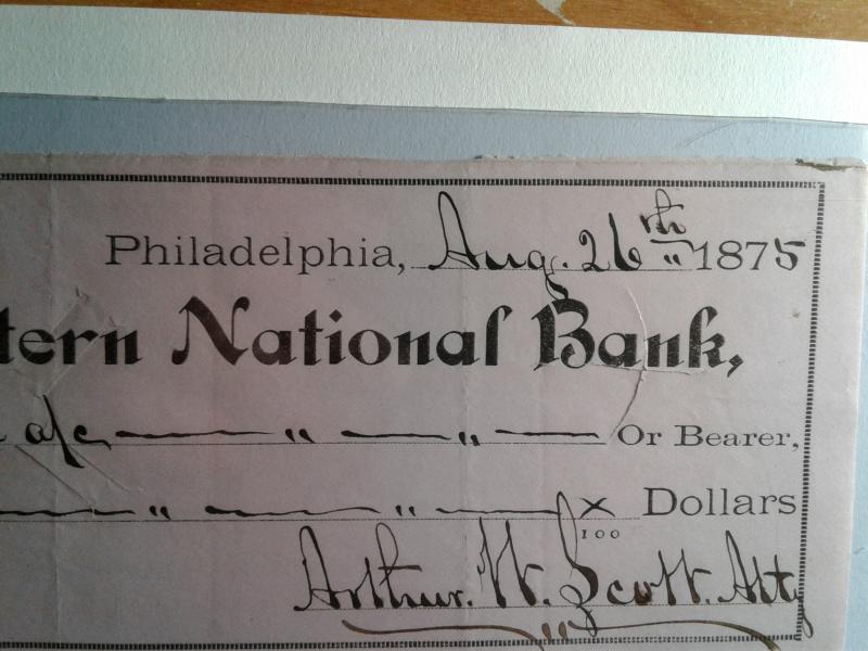 SCOTT # R35 USED INTERNAL REVENUE STAMP CHECK WESTERN NATIONAL BANK 1875