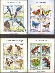 {18} Ivory Coast 2014 x 19 Fauna Animals Birds Different Sheets Used 4 scans