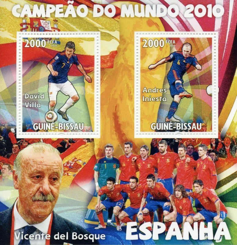 Guinea-Bissau Football Stamps 2010 MNH World Cup Spain Iniesta Soccer 2v M/S