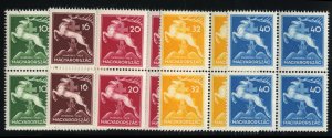 Hungary #481-485 Cat$110+, 1933 Boy Scouts, complete set in blocks of four, n...