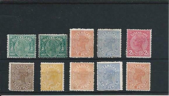 Queensland 1890 seven values to 4d plus thick paper values (3) all MM SG 184/206