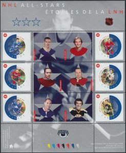 NHL ALL-STARS-3 = HOCKEY = Miniature Sheet of 6 stamps  Canada 2002 #1935 MNH