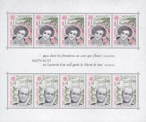 Monaco 1980  Europa Sheet of 10. Colette-Novelist & Marcel Pagnol-Artist VF/NH