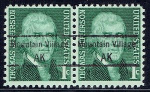 1968 1c Prominent American  precancel pair f/Mountan Village AK 1278-848.5 error