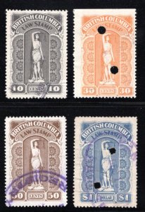 van Dam BCL28-BCL31, Sixth Series, Used, British Columbia Revenue Stamps