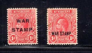 ST. VINCENT #MR1-M2 1918 WAR STAMP MINT VF LH O.G