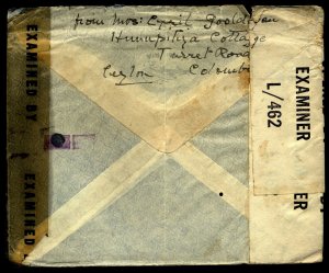 Ceylon 1943 Double censored cover Colombo to Bermuda  WOW