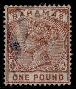 BAHAMAS QV SG57, £1 venetian red, USED. Cat £250.