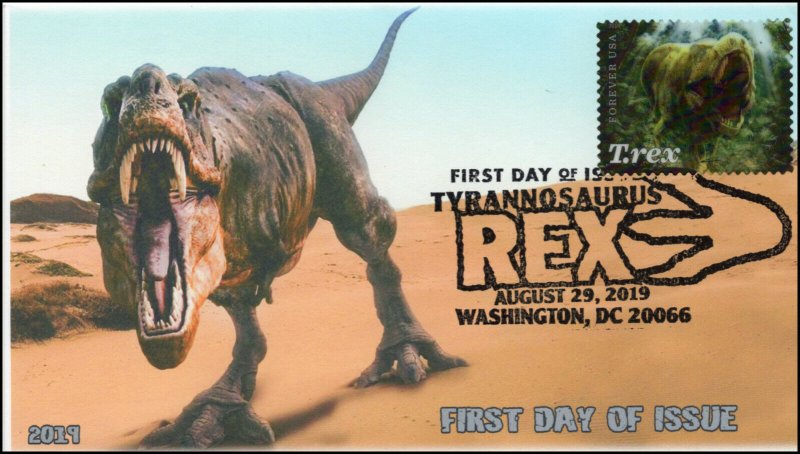 19-190, 2019, Tyrannosaurus Rex, Pictorial Postmark, First Day Cover, T-rex