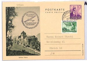 LIECHTENSTEIN Uprated Stationery Card FIRST GLIDER FLIGHT Air Mail 1946 PH37