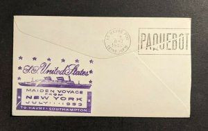 1952 SS United States Maiden Voyage Cover Le Havre France to Buffalo NY