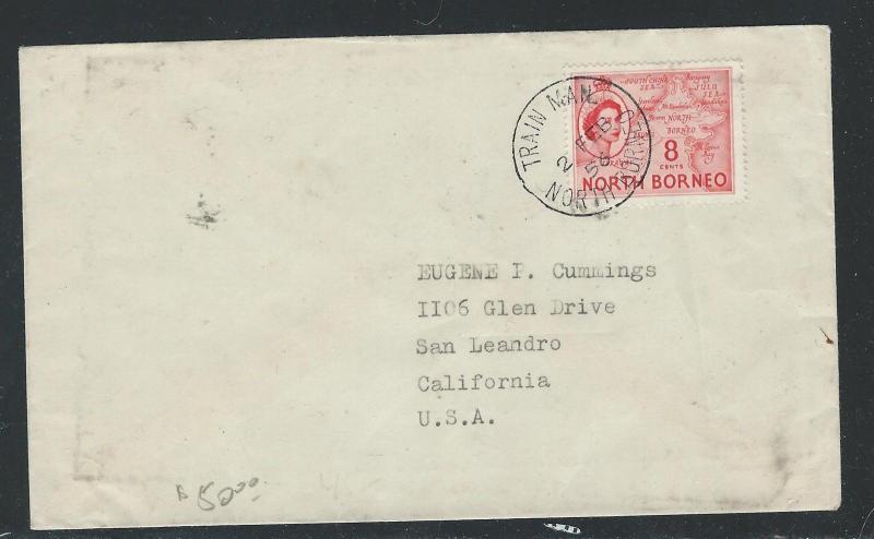 NORTH BORNEO (PP0204B) 1956 QEII 8C TRAIN MAIL TO USA