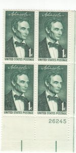 Scott # 1113 - 1c Green - Lincoln Issue - plate block of 4 - MNH