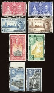 Ceylon Sc# 275, 277, 290-91, 293-94, 297, 299.  MNH. 2019 SCV $ 16.40