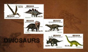 Bequia Gren St Vincent 2013 MNH Dinosaurs 6v M/S Stegosaurus Brontosaurus Stamps 