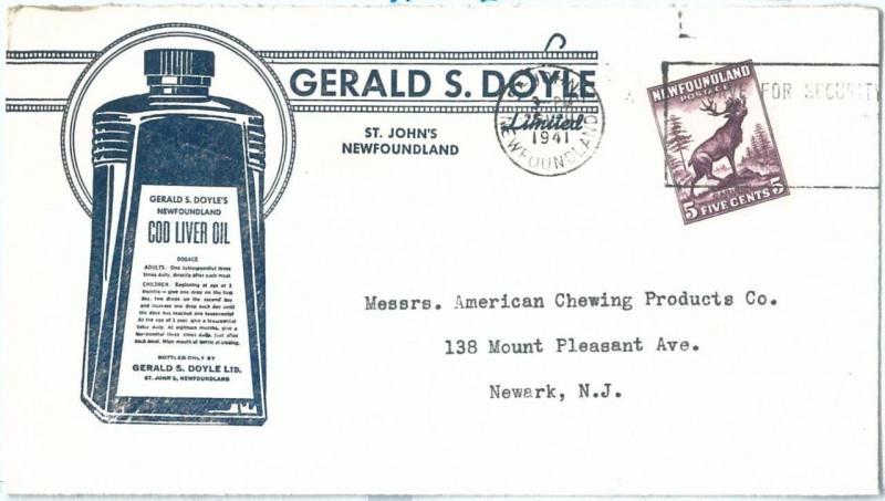 72381 -  NEWFOUNDLAND - POSTAL HISTORY: ADVERTISING Cover to USA 1941