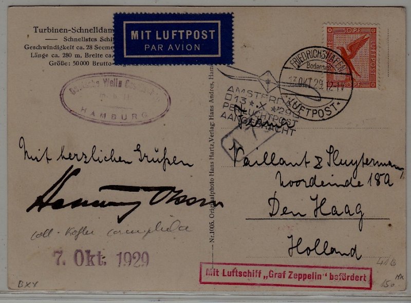 Germany/Netherlands Zeppelin card 13.10.29 boardpost