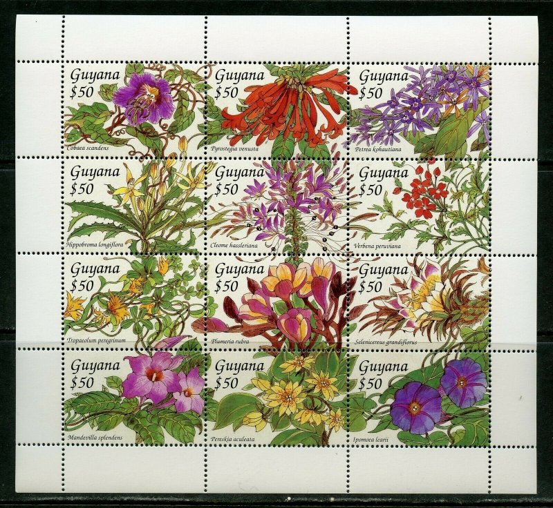 GUYANA  FLOWERS  SHEET II OF TWELVE STAMPS   MINT NH 