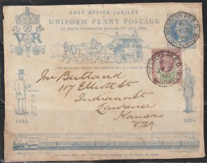 Great Britain 1890 Postal Envelope to USA. Front of envelope only. Has 112 used