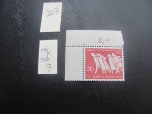 GERMANY 1955 MNH MI. 214 CORNER MARGIN SET XF (263) ALL MARGIN #s OR CM