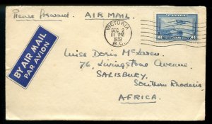 ?Scarce nice 1939 to SOUTHERN RHODESIA, AFRICA 6c, Cinderella MRA cover Canada