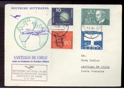 1958 Germany FFC first Flight Cover to Santiago Chile
