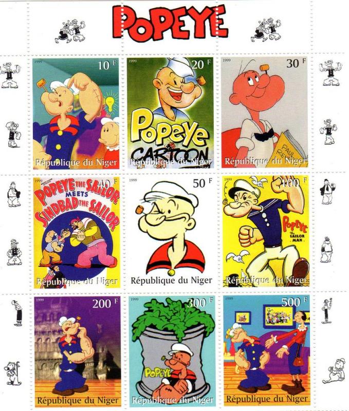 Niger 1999 Popeye The Sailor Man Sheetlet (9) Perforated MNH