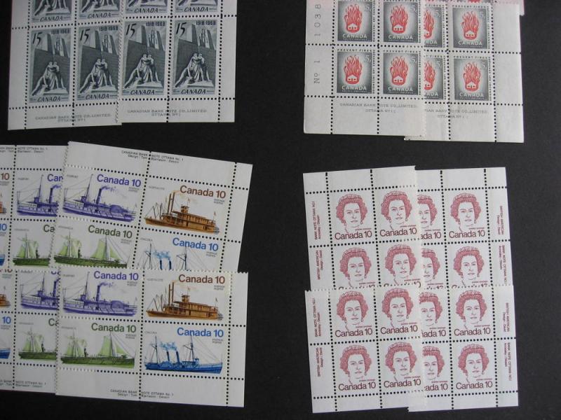 Canada 7 different matched sets of plate blocks of 4 