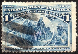 1893, US 1c, Columbus in Sight of Lan, Used, Sc 230