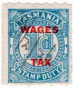 (I.B) Australia - Tasmania Revenue : Wages Tax 1d (1935)