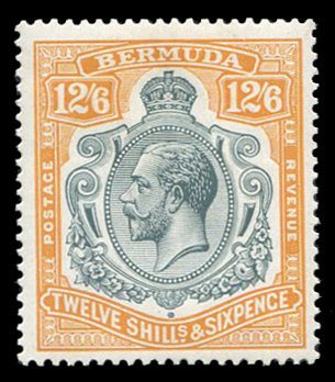 Bermuda #97 Cat$300, 1932 12sh6p ocher and gray black, lightly hinged