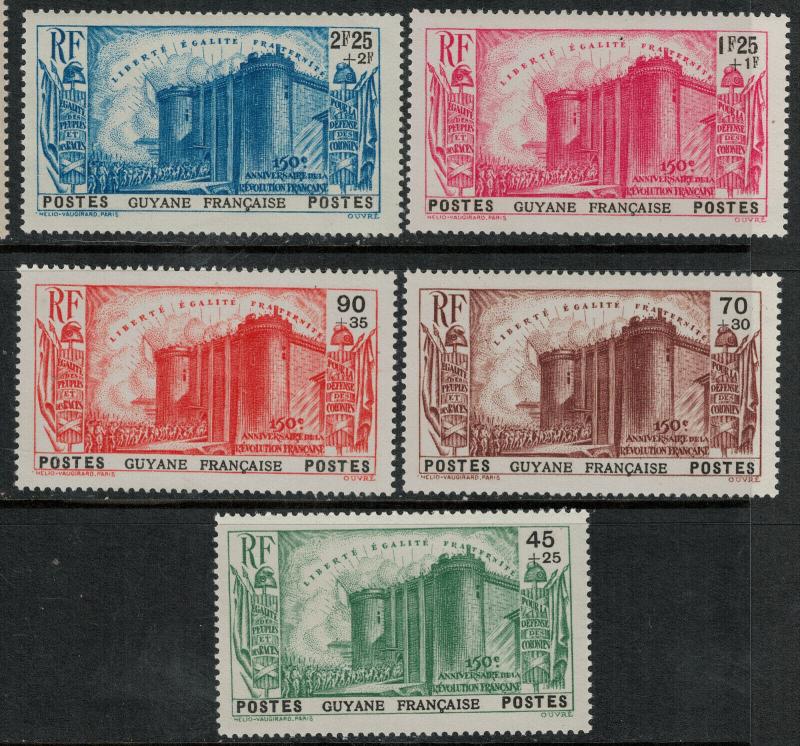 French Guiana 1938 B4-B8 MNH SCV $85.00 Set