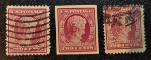 Scott Stamp# 367, 368, 369 - Complete Set, 1909 Lincoln Memorial Series.
