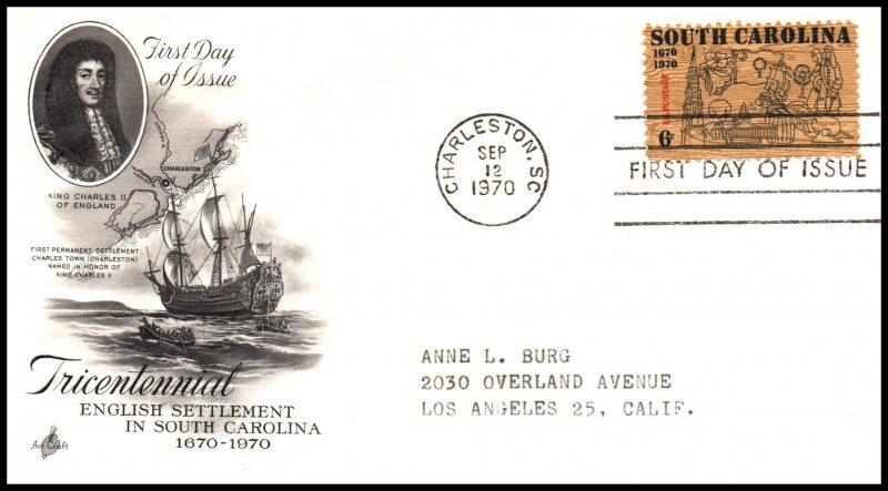 US 1407 South Carolina Artcraft Typed FDC