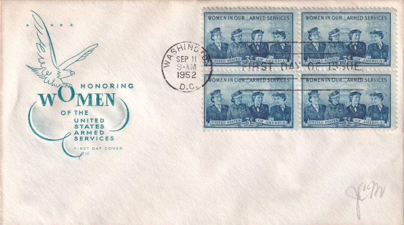 1952, Honoring Woman of the US Armed Services, Block/4, HF, FDC (E11728)