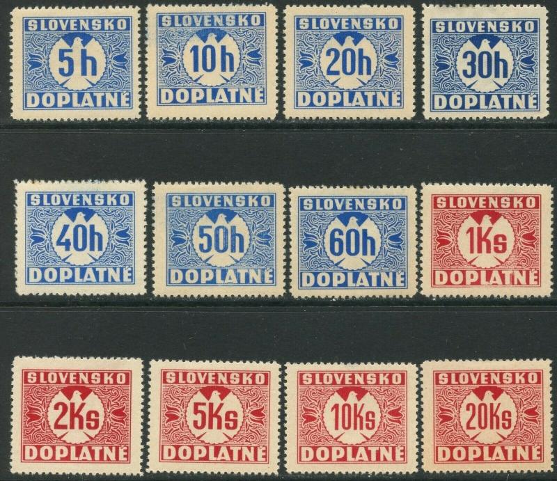 SLOVAKIA Sc#J1-J12 1939 Unwatermarked Postage Dues Complete Set OG Mint Hinged