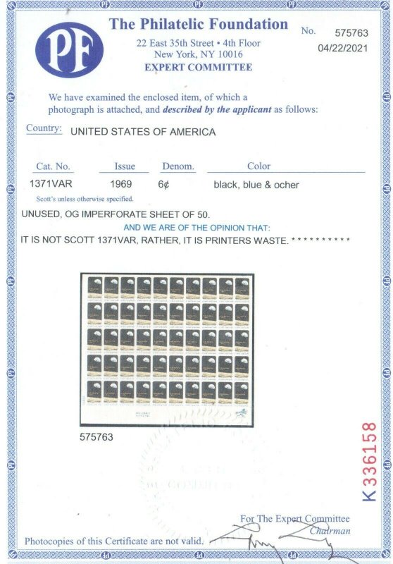 USA #1371 Variety Extra Fine Never Hinged Imperforate Sheet Of Fifty *W\ Cert.*