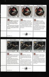 United Nations - New York # 599-600, Human Rights Strip of Three, NH, 1/2 Cat.