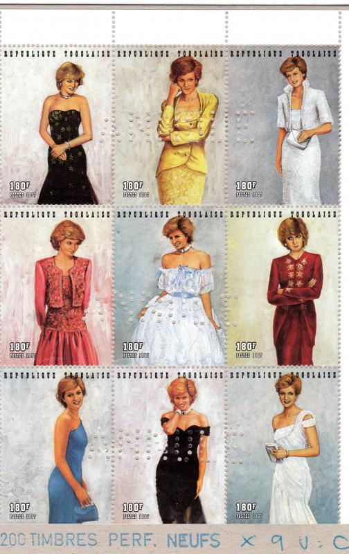 Togo 1997 Sc#1798 Diana Princess of Wales Sheetlet (9) Annule Specimen