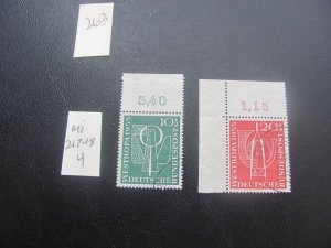 GERMANY 1955 USED MI. 217-218  MARGIN  SET XF (263) ALL MARGIN #s OR CM