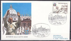 Vatican City, 10/MAR/83 Cancel & Cachet. Pope`s Return from Cen. America. ^